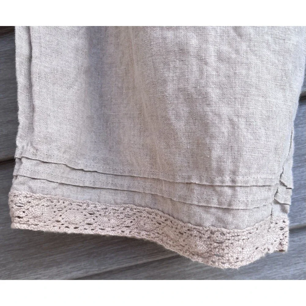 Liz Claiborne Linen Lace Trim Pants Womens 12 Beige Neutral Boho Coastal Grandma